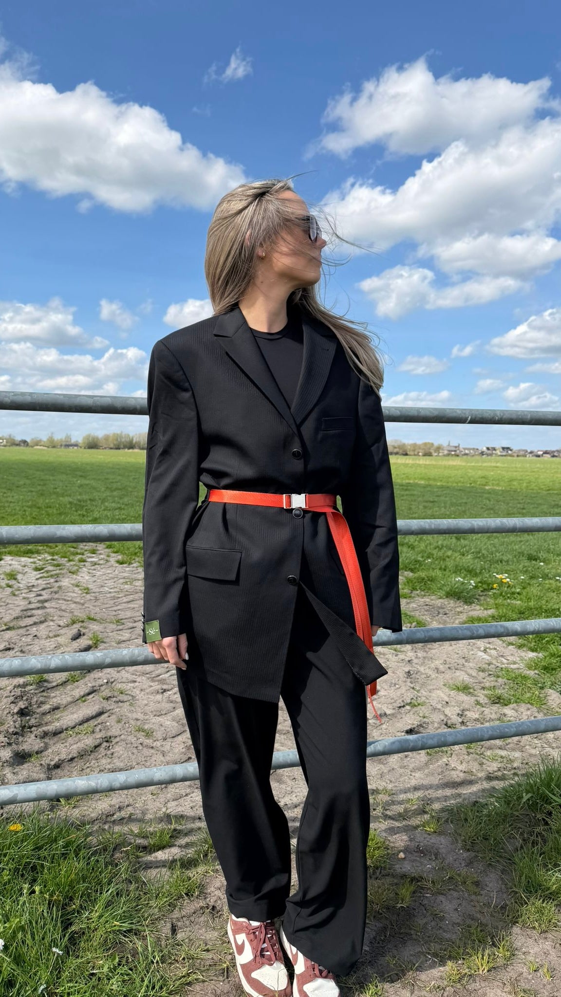 Vintage Blazer Belt Orange Black stripe