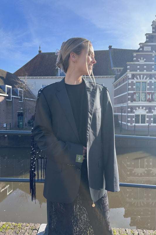 Vintage Blazer Fringe Detail Black